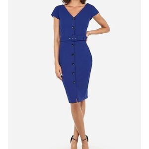 Express Royal Blue Button Down Belted Dress